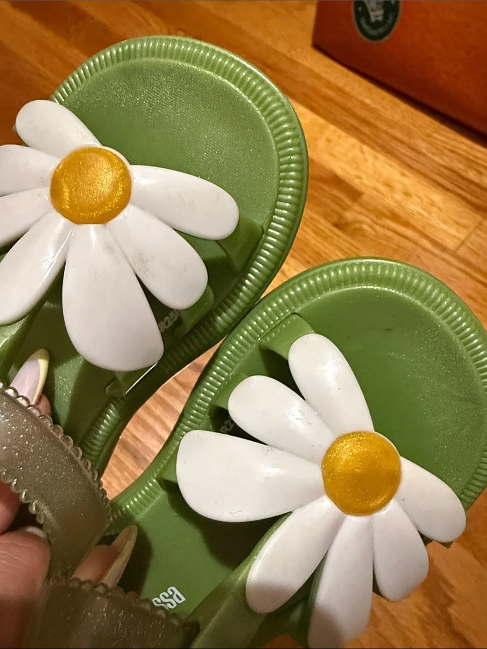 Mini Melissa Light Green Sandals with White Daisy Accent